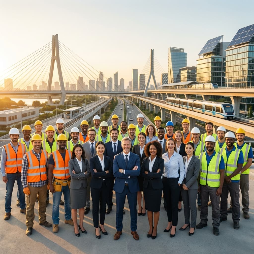 Diverse workers smiling